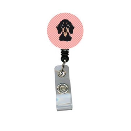 TEACHERS AID Checkerboard Pink Smooth Black And Tan Dachshund Retractable Badge Reel TE249547